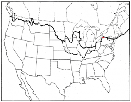 The red area on the map represents the Salamanca Re-entrant. This is the only area of New York State that has been untouched by glaciers.